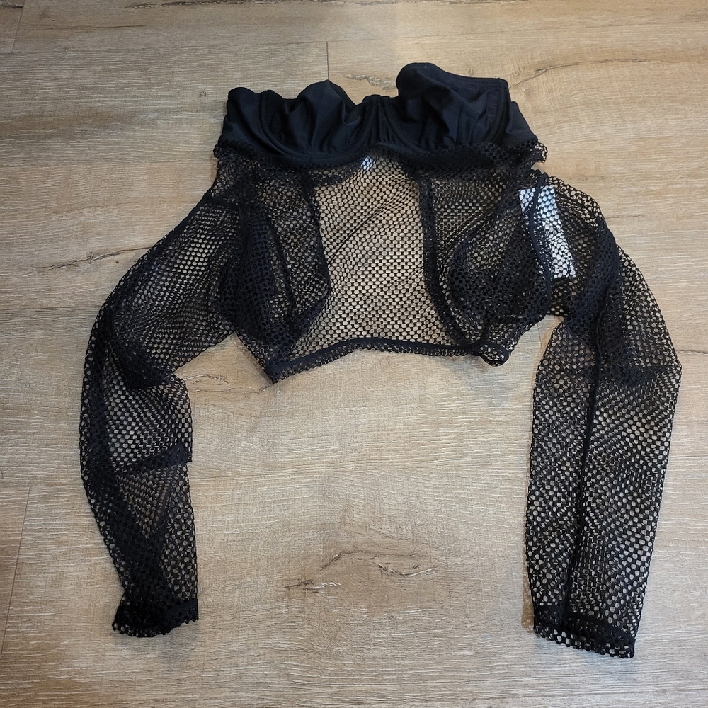 Urban Outfitters Out From Under Fishnet Crop Top with Long Sleeves Size Large